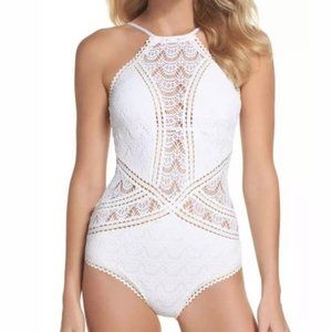Becca Crochet High-Neck One-Piece Swimsuit